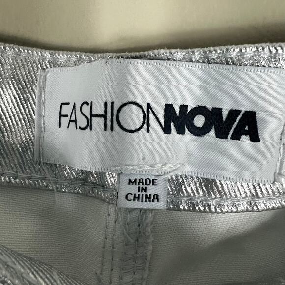 Fashion Nova Felt A Spark Silver Metallic Straight Leg Pants - Picture 5 of 6